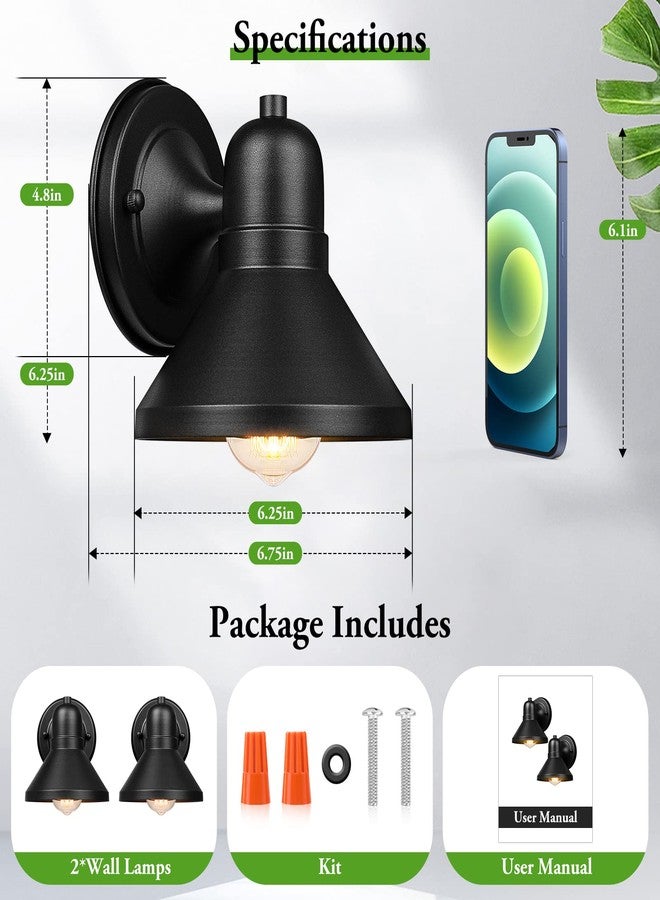 Brightever Outdoor Lanterns, 2-Pack Exterior Light Fixtures, Waterproof Anti-Rust Black Wall Mount Lights, Small E26 Socket Outside Lights for House, Front Porch, Playhouse, Garage - Image 2